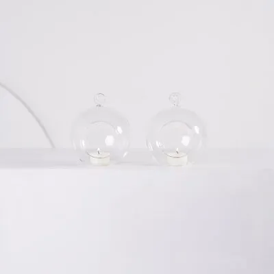 Tealight Holder Hanging Glass Bauble (Set of 2)