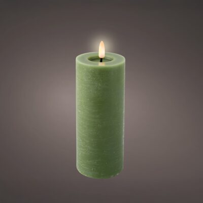 LED Wick Pillar Wax Candle GREEN 19x7cm