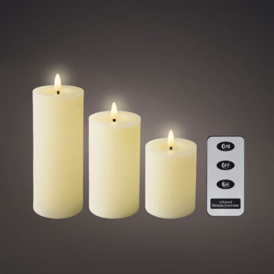 LED Wick Pillar  Wax Candles CREAM (pack of 3)