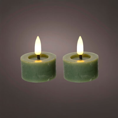 LED Wick Tealight Wax Candles GREEN 4x5cm (pack of 2)