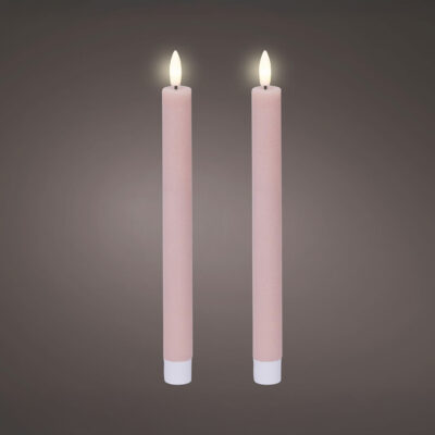 LED Wick Dinner Wax Candles PINK 24.5x2cm (pack of 2)