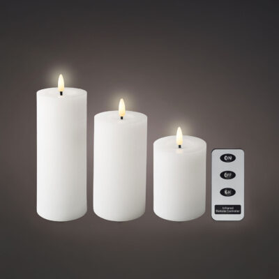 LED Wick Pillar Wax Candles WHITE (pack of 3)